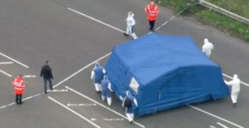 Inflatable Shelter - nearly in position ...